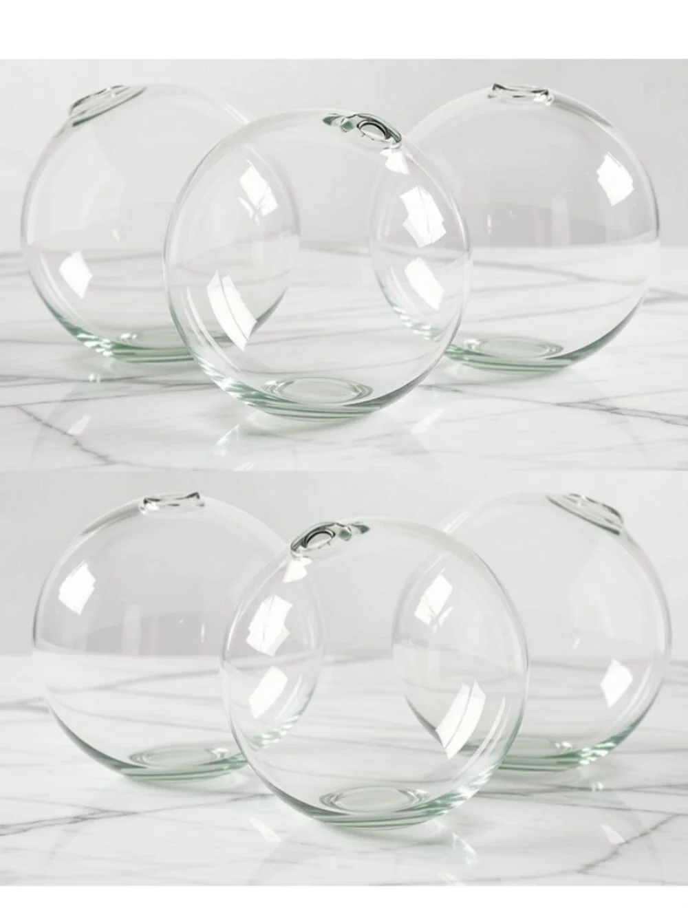 Set/6 Handblown Clear Recycled Glass Decorative Spheres